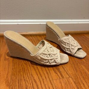 Veronica Beard Ezrah Macrame Espadrille Wedge Sandal Ecru Sz 7.5
